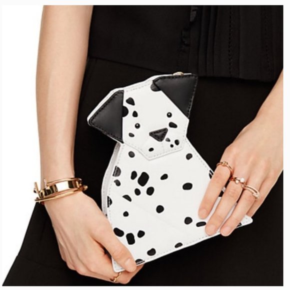 Kate Spade Origami Dalmatian Dog Leather Convertible Clutch bag Black White nwot - Picture 5 of 8